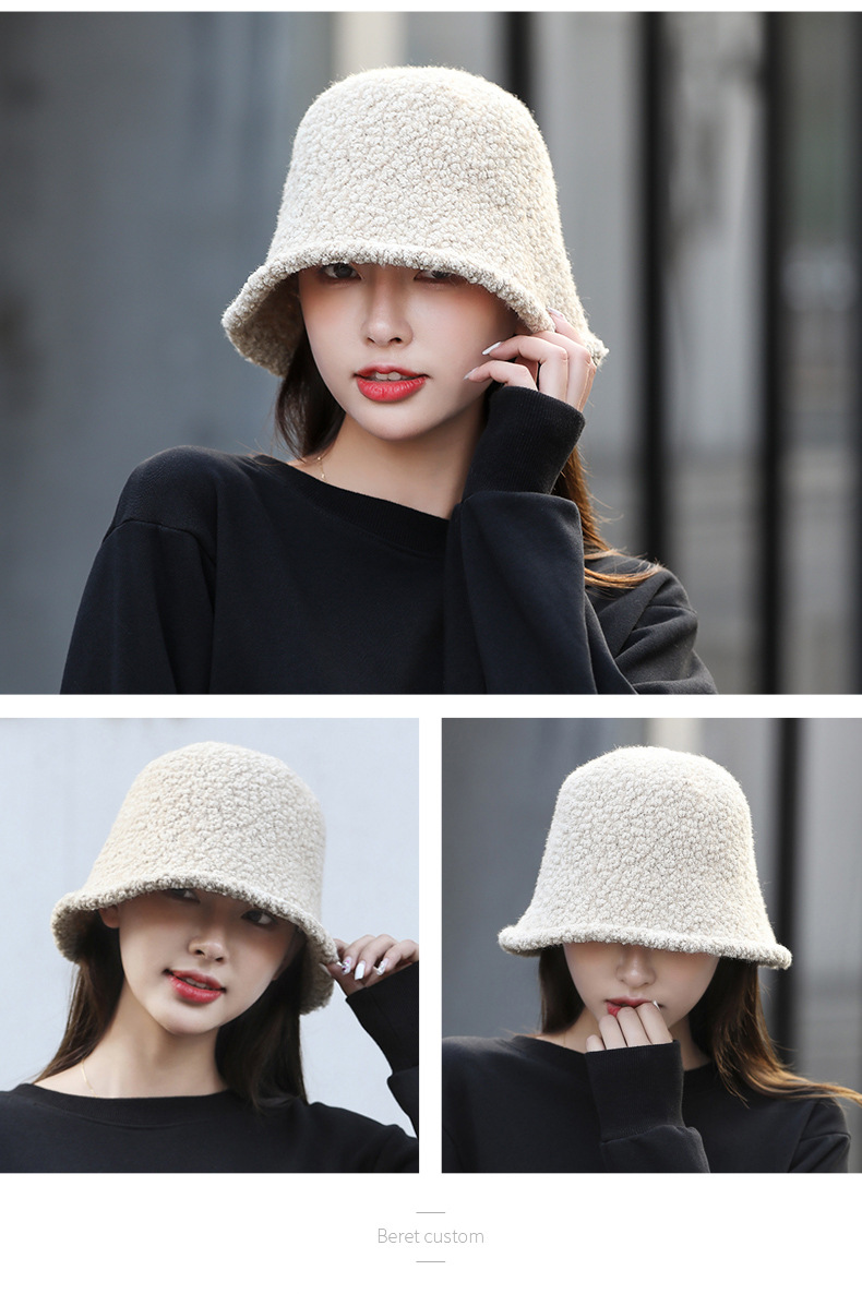 Nouveau chapeau de pêcheur en peluche d'agneau d'automne et d'hiver chapeau de mode coréenne pour femmes chapeau de seau d'eau couvrant le visage japonais chapeau de bassin Art Big Eaf_voghion.com