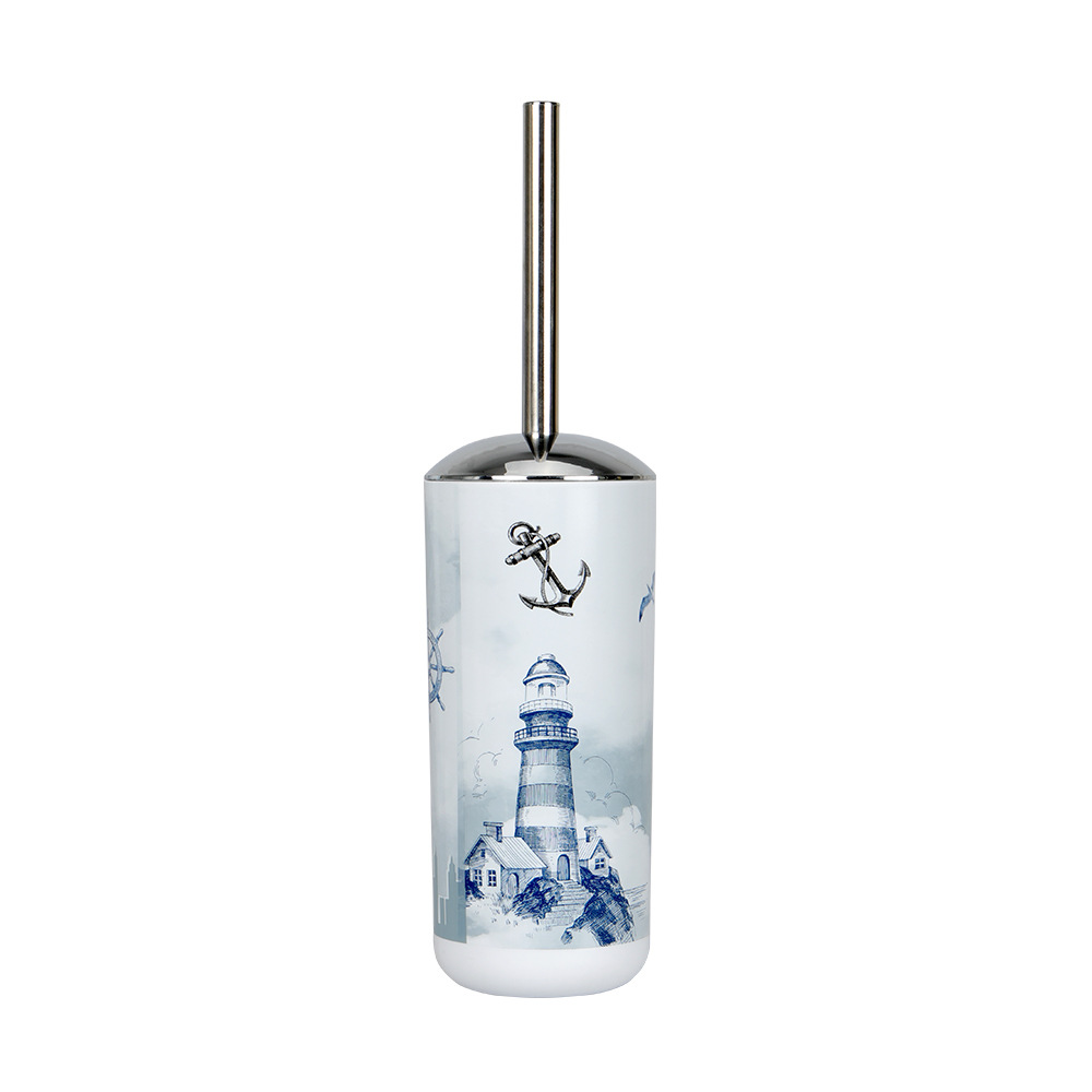 Impresión de plástico de acero inoxidable mango largo cepillo de inodoro plástico de drenaje multifuncional con base cepillo de limpieza cepillo de inodoro