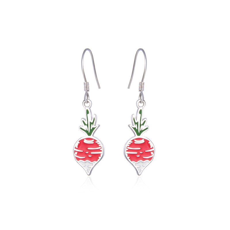 Japonés y coreano s925 pendientes de plata de las mujeres creativas lindo rábano gota pendientes de aceite simple todo fósforo fuente de joyería fábrica