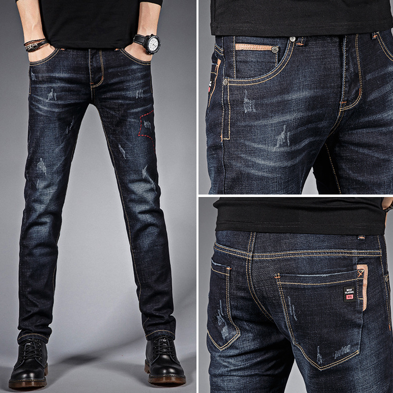 Spring jeans, men's spring autumn pants, elastic trend, slim fit, and small leg pants paragraph_voghion.com
