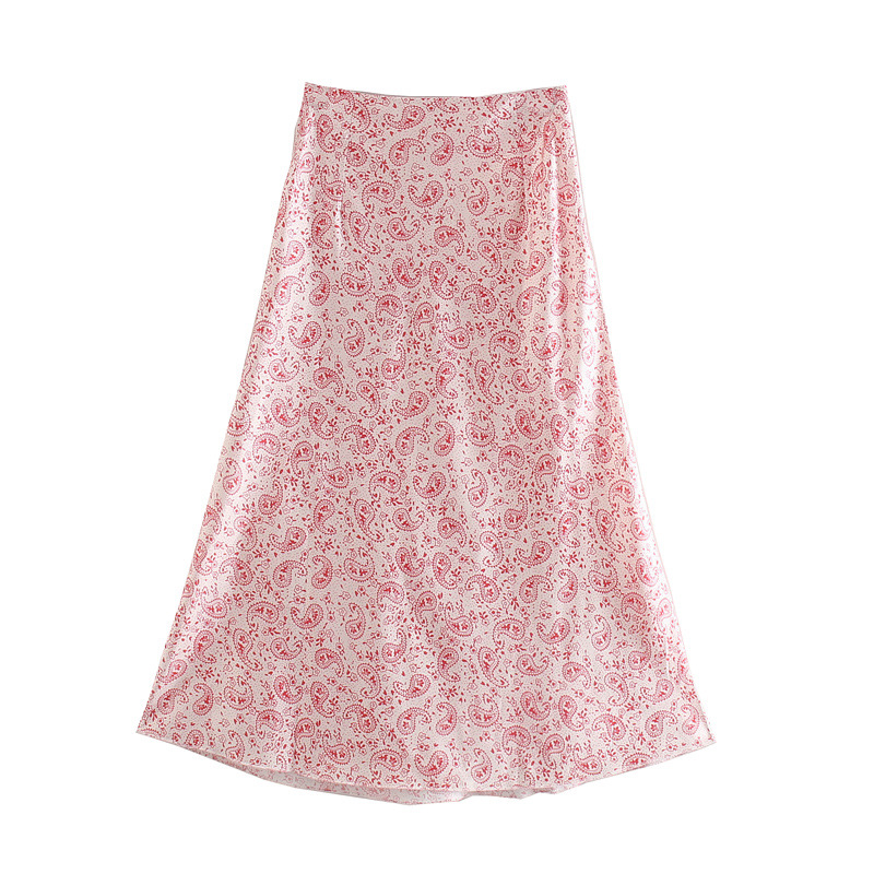 wholesale autumn cashew satin print A-line skirt NSAM3846