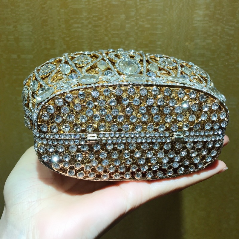 Túi xách tay dạ tiệc nạm pha lê hình vương miện, kiểu Âu Mỹ, kèm dây đeo chéo 17×9.5×13.5 cm — Màu xanh lam, Màu vàng, Màu bạc, Màu đỏ hoa hồng chi tiết 8