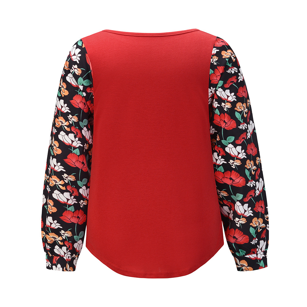 Camiseta de manga larga de punto con cuello redondo floral para mujer, ropa de nihaostyles al por mayor NSHYG72672