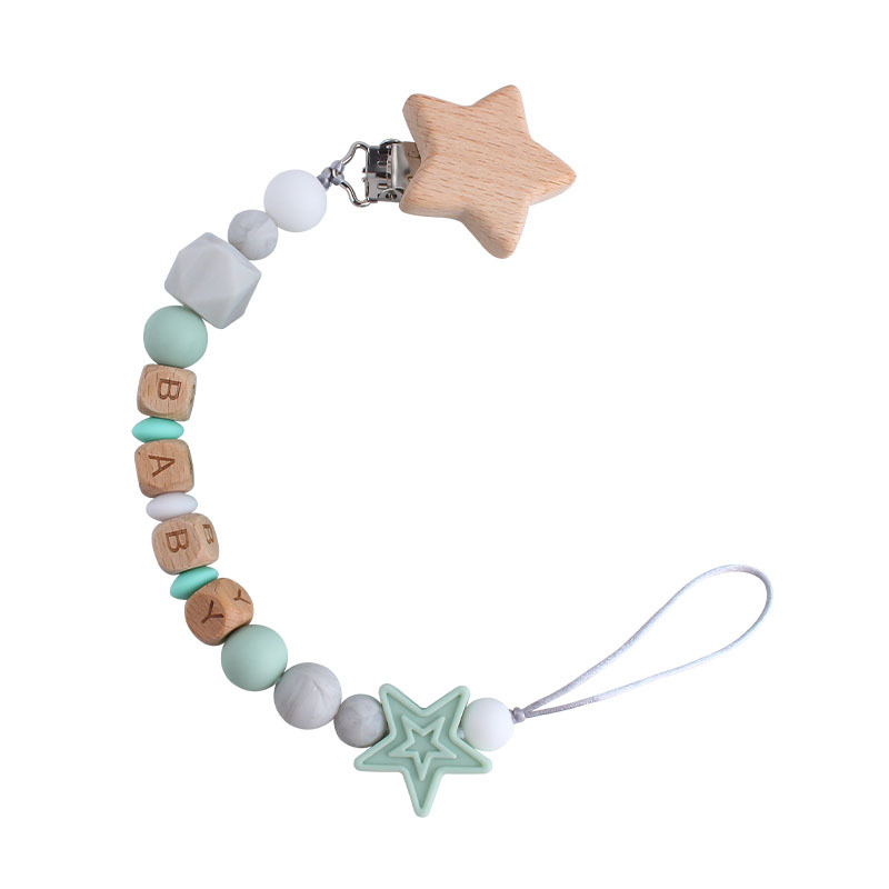Bebé haya de cinco puntas estrella chupete clip juguete mordedor DIY bebé nombre silicona estrella de cinco puntas chupete cadena