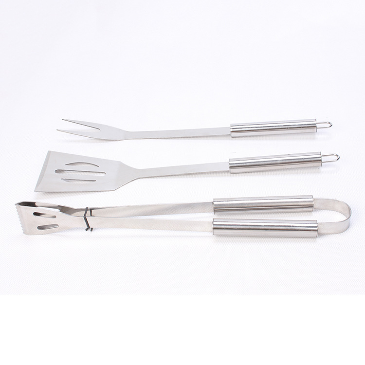 Fuente fábrica de acero inoxidable Barbacoas barbacoa herramientas pequeño tubo mango barbacoa conjunto de 3 barbacoa horquilla pala clip combinación traje
