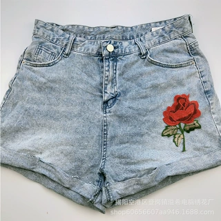 溢希绣品 玫瑰花布贴DIY牛仔裤补丁配饰刺绣花边 服装服饰辅料
