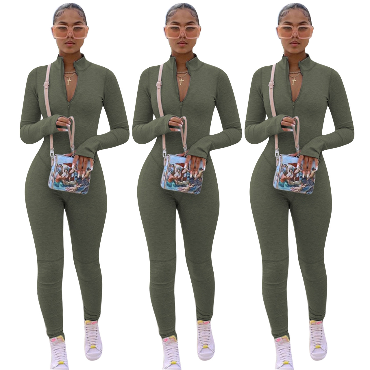 Solid Color Fleece Long Sleeve Sports Jumpsuit NSYDF73573