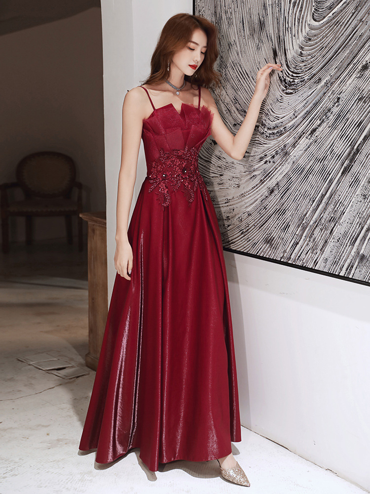 Bride's Toast 2026 New Winter-Autumn Elegant Wine Red Dress Suitable Casual Wear, Wedding, Engagement, Strapless Evening_ecoleips.com