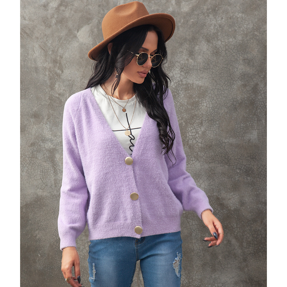 Solid Color V-Neck Cardigan Sweater  NSSA26489