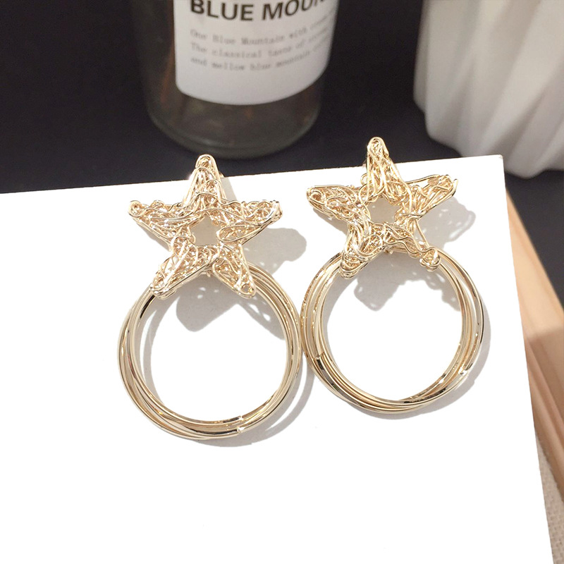 Korean New Fashion Five-pointed Star Circle Silver Needle Earrings Hip-hop Earrings Wholesale Nihaojewelry display picture 7