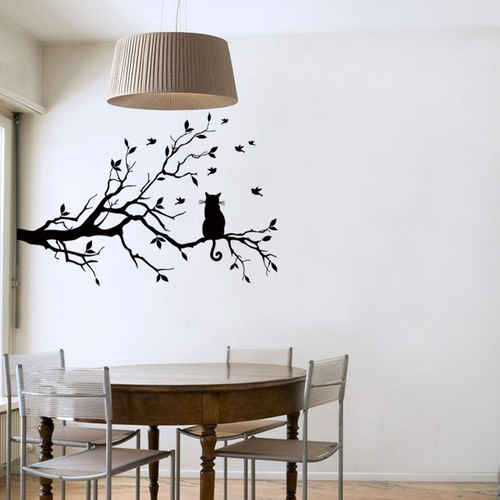 8515 New Cat on the Branch Living Room Bedroom Background Wall Decorative Wall Sticker Factory Direct Sales Wholesale