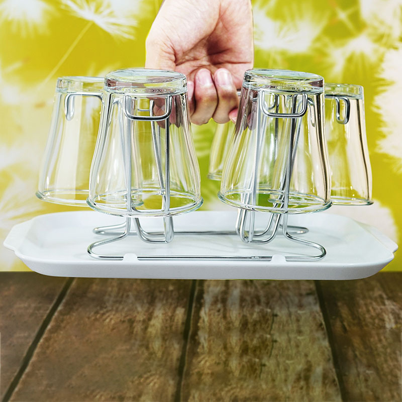 专利款食品级不锈钢杯架 现代简约家居收纳沥水杯架6头杯架+4个杯|ru