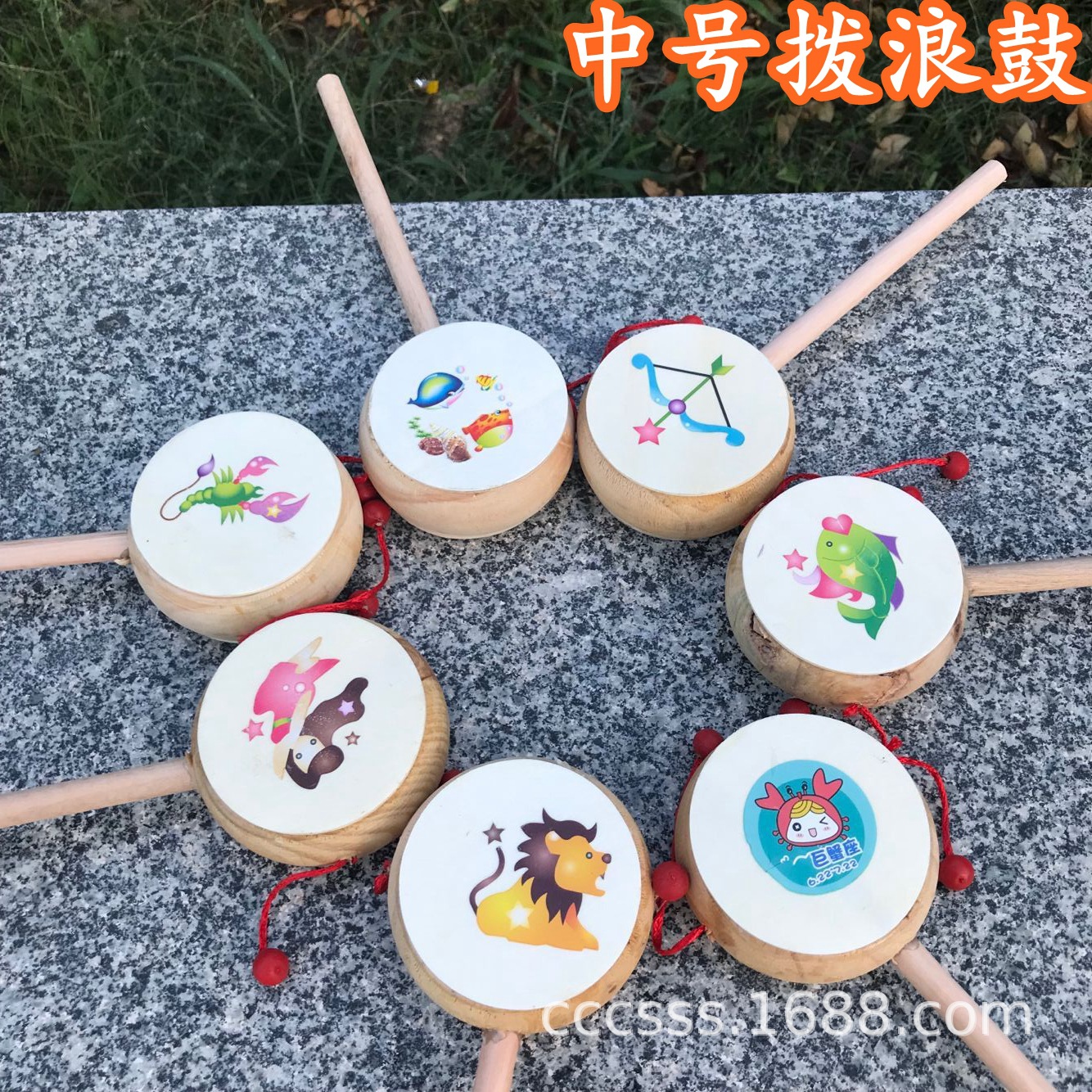 Wooden Baby Rattle Customizable Pattern Early Childhood Education Traditional Wooden Hand Drum Color Animal Pattern