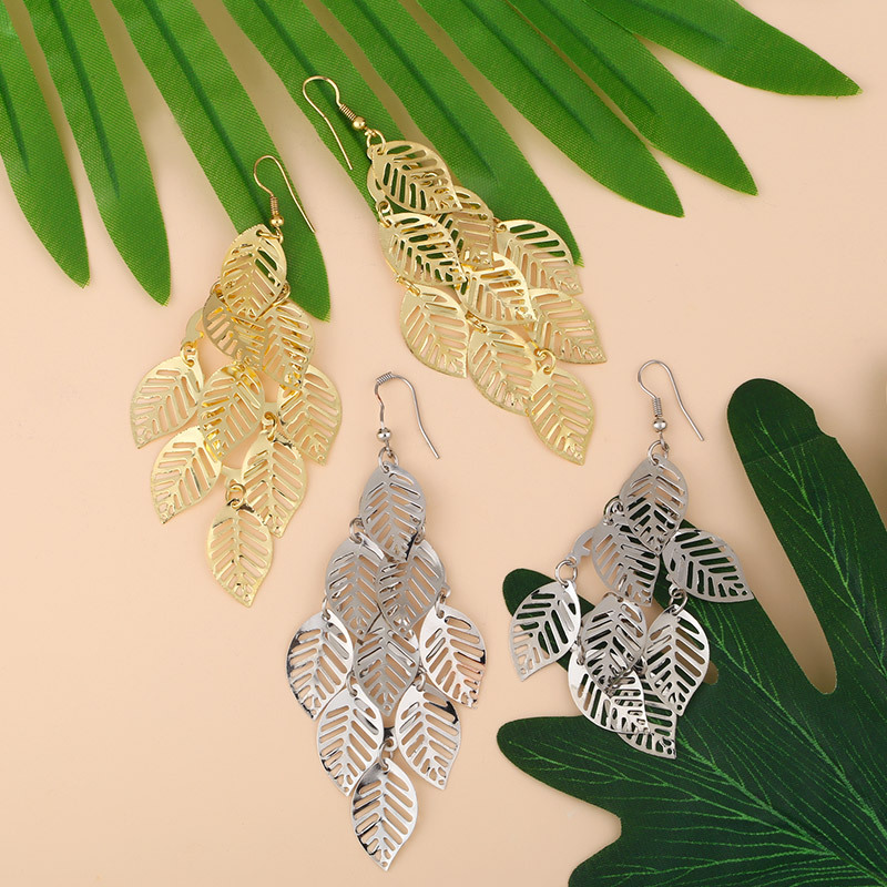 Popular Fashion Long Tassel Leaf Earrings Wholesale Nihaojewelry display picture 8