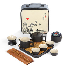 旅行便攜戶外日式黑陶茶具一壺四杯茶具套裝禮品logo