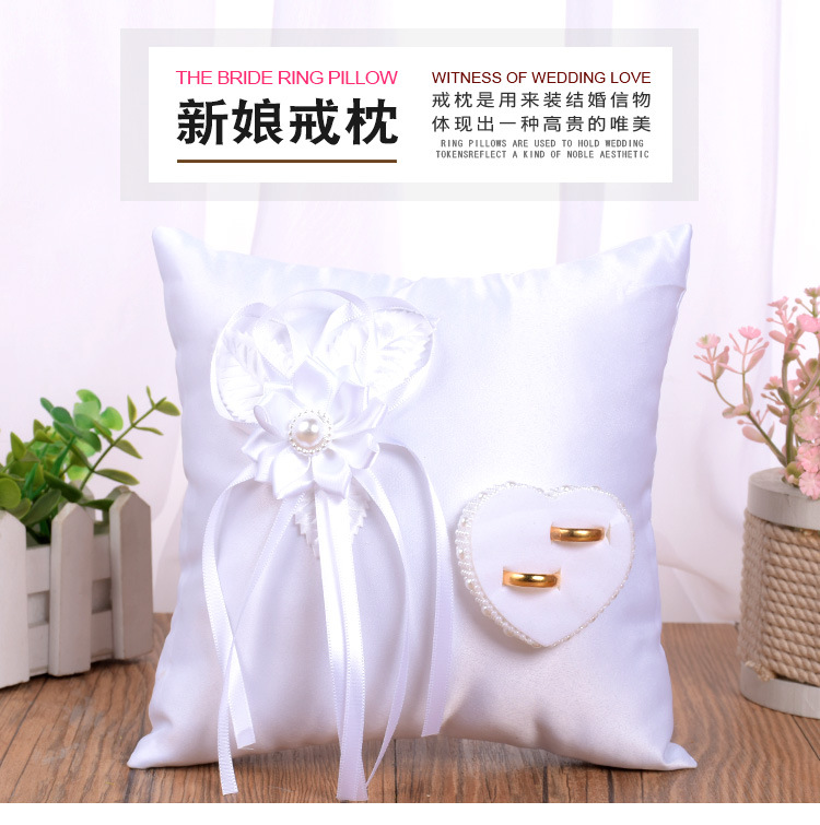 New creative white wedding ring pillows, camellia accessories, square ring boxes, bride and groom ring holders, wholesale wedding supplies detail image 1