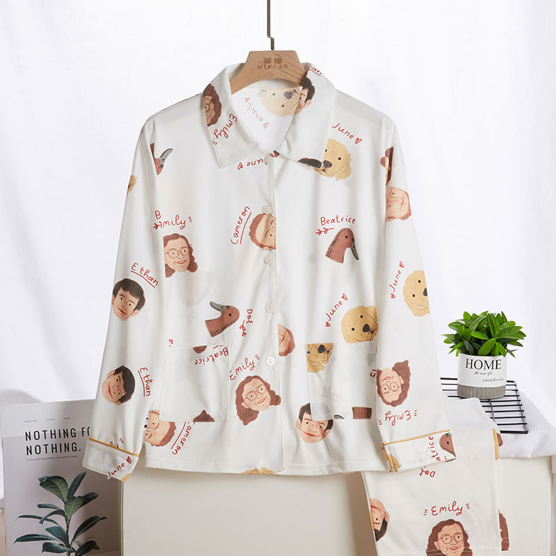 Pijamas de las mujeres de primavera y otoño 100% algodón de manga larga traje lindo Otoño e Invierno estilo coreano estudiante fresco desgaste del hogar de las mujeres