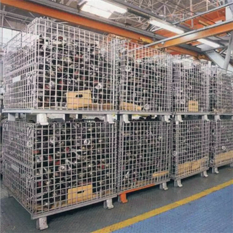 厂家批发折叠式仓储笼加方管货架铁筐可移动超市货物周转笼加厚