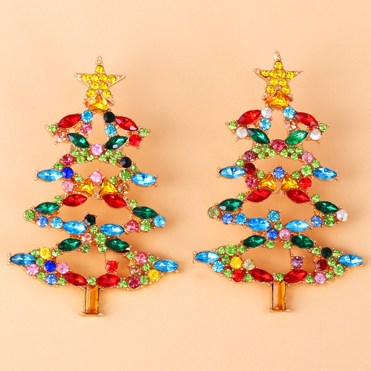 54729 Christmas All-match Earrings European And American Fashion Hot-selling New Arrival Cartoon Christmas Tree Earrings Rhinestone-encrusted Jewelry display picture 6