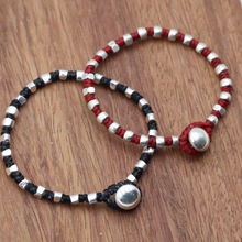 泰国清迈s925纯银不规则玉米珠手链 男女款豆豆珠手串 蜡绳编织