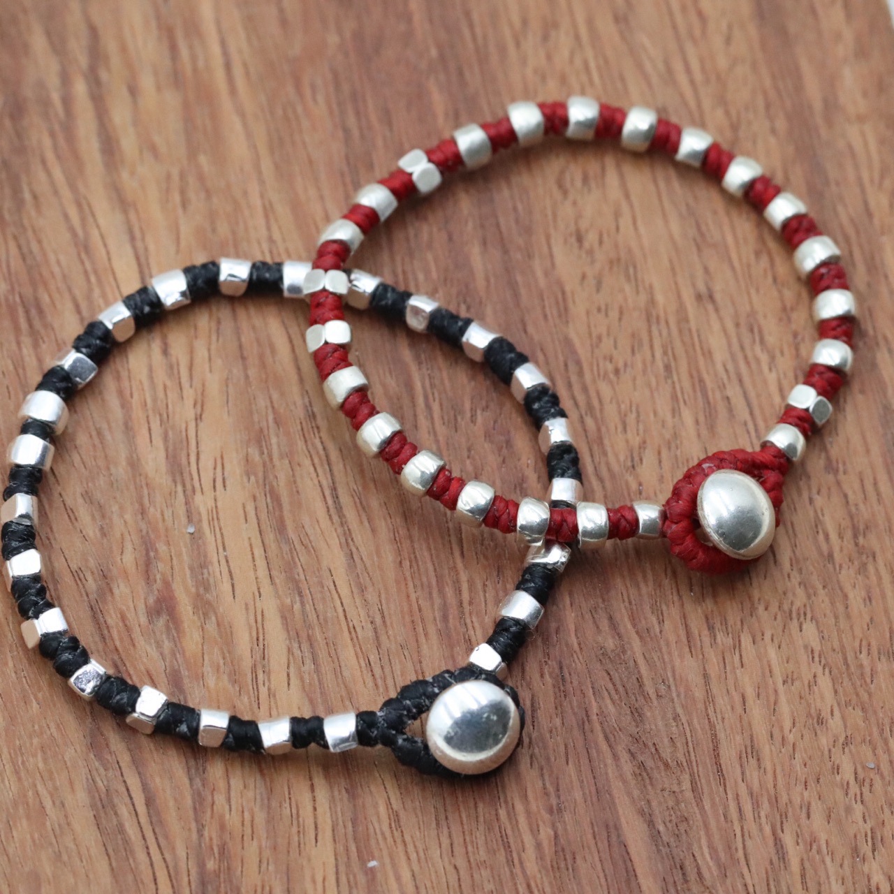 泰国清迈s925纯银不规则玉米珠手链 男女款豆豆珠手串 蜡绳编织