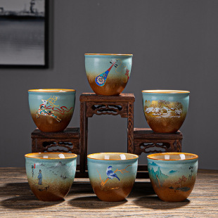 Large Kiln Change Personal Cup Retro Master Cup Wood Burning Kung Fu Tea Cup Creative Tea Holder Tea Set LOGO