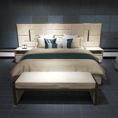 意式轻奢双人床别墅家具高端大床布艺床1.8米实木床真皮大床