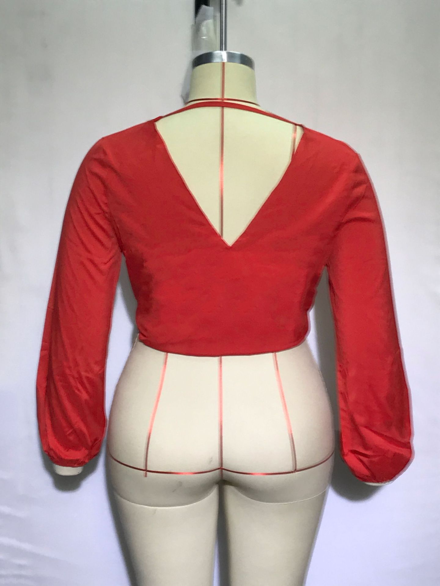 Solid Color Long-Sleeved Sexy Blouse NSJR17189