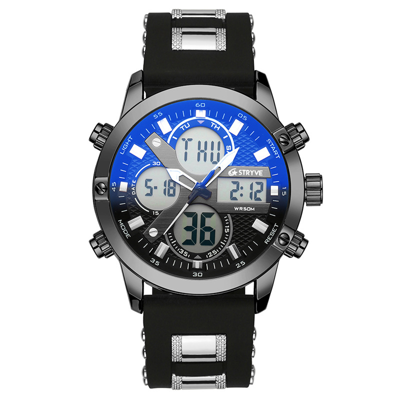 STRYVE hombres multi-función Deportes impermeable reloj electrónico Calendario de cuarzo reloj de cuarzo luminoso S8021