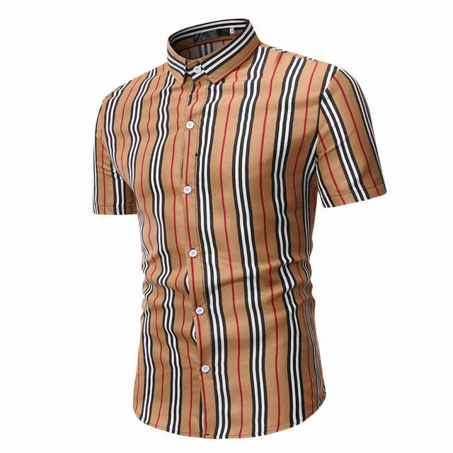 Summer men’s casual stripe short sleeve shirt