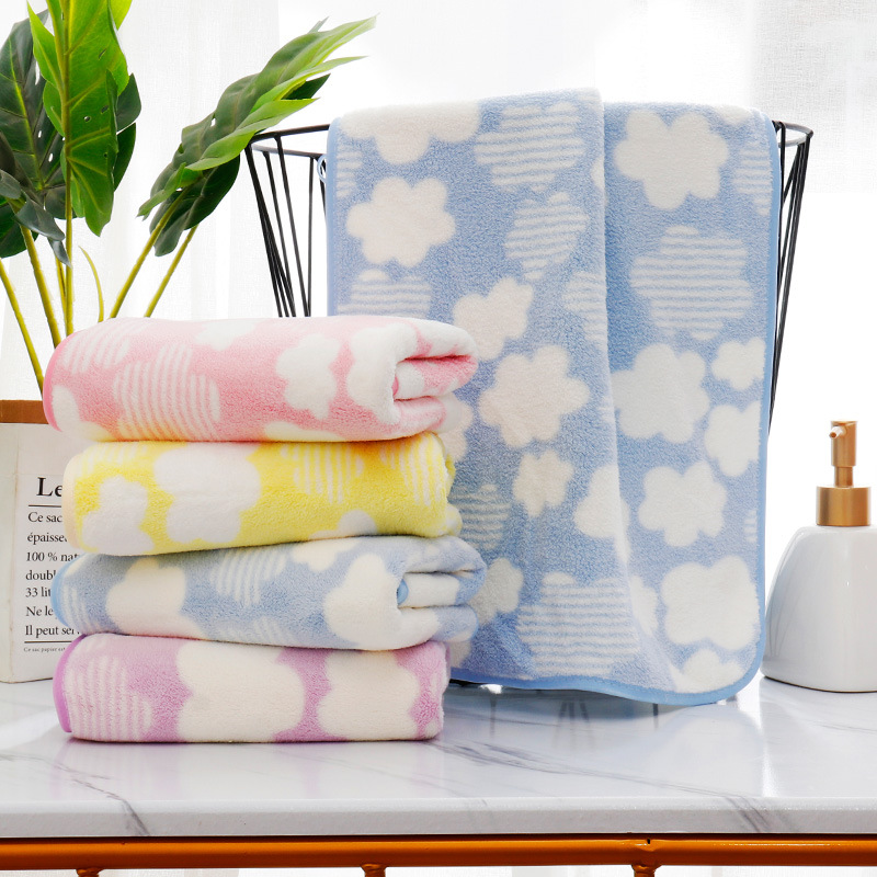 批发珊瑚绒毛巾印花纳米纤维毛巾 云朵毛巾地摊劳保勾边毛巾厂家