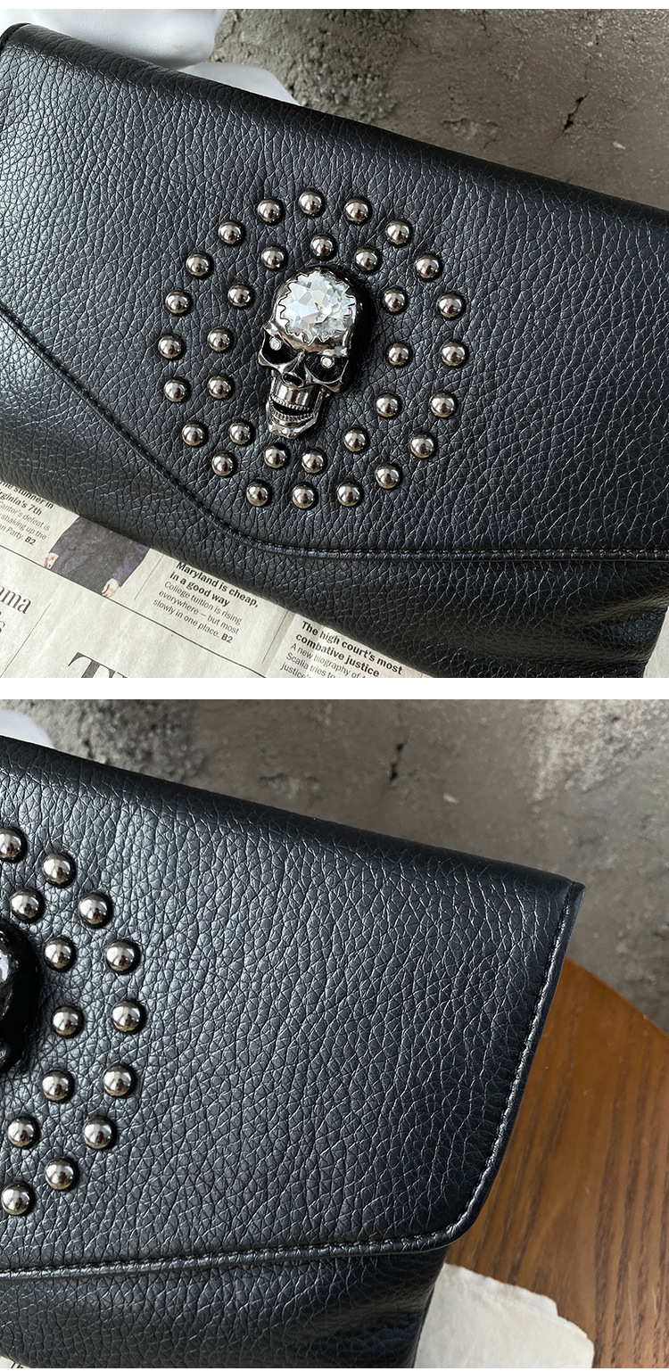 Schoudertas voor dames, punk stijl clutch met schedel decor_voghion.com