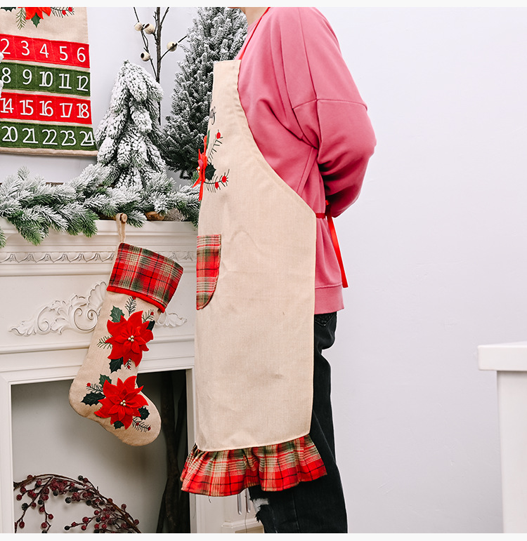 Christmas Red Flower Linen Apron display picture 8