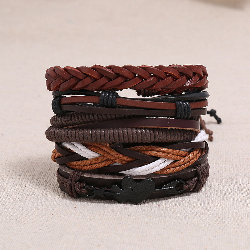 New Hip-hop Fashion Retro Woven Multi-layer Diy Suit Cowhide Bracelet Hand Rope Punk Jewelry Wholesale display picture 1