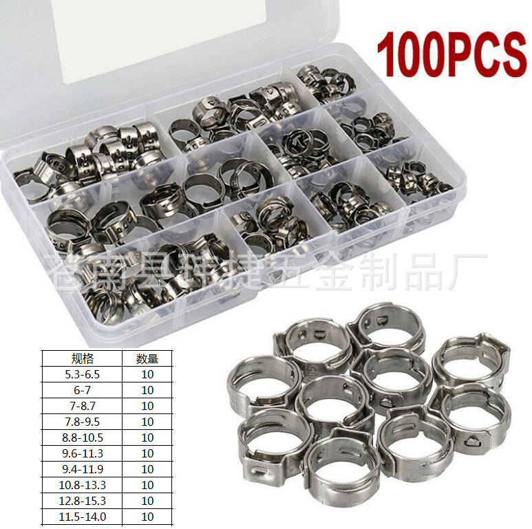 Cruz-frontera dedicado 130 unids caja de acero inoxidable 304 sola oreja no polar abrazadera de manguera abrazadera de tubo abrazadera traje