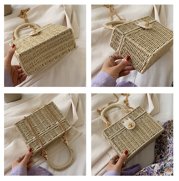 450g Weight Medium Straw Solid Color Square Buckle Straw Bag