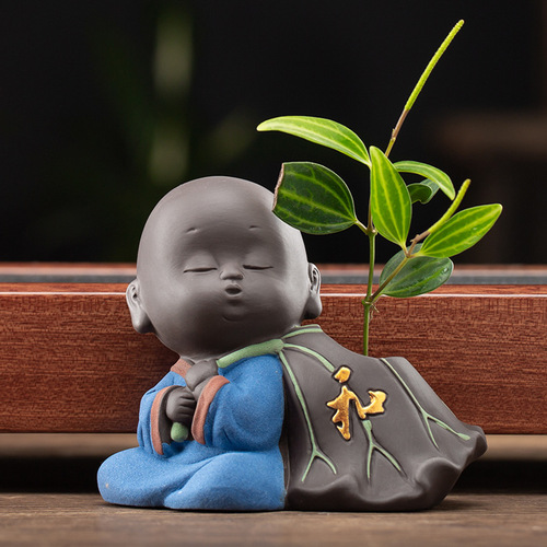 Little Monk Flower Vessel Hydroponic Tea Pet Decoration Boutique Can Cultivate Zen Feelings Five Blessings Little Novice Novice Tea Table Cute Mini Vase