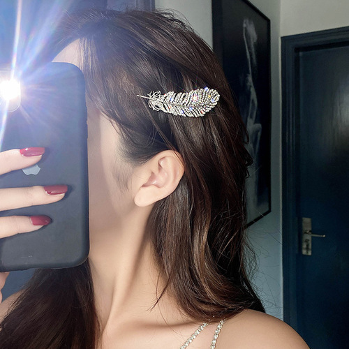 2pcs Diamond feather hairpin simple hair accessories Korean temperament fashion side clip duckbill clip female headdress