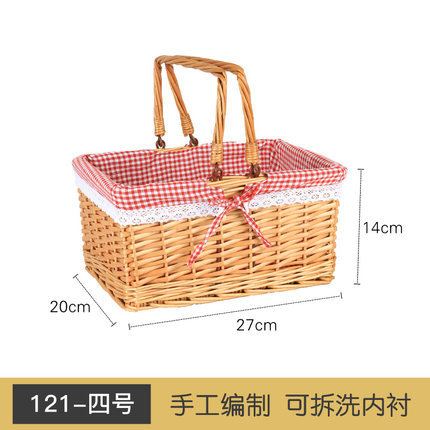 Cesta de almacenamiento de ratán directo de fábrica cesta de fruta de picnic portátil al aire libre cesta de mimbre tejida a mano cesta portátil