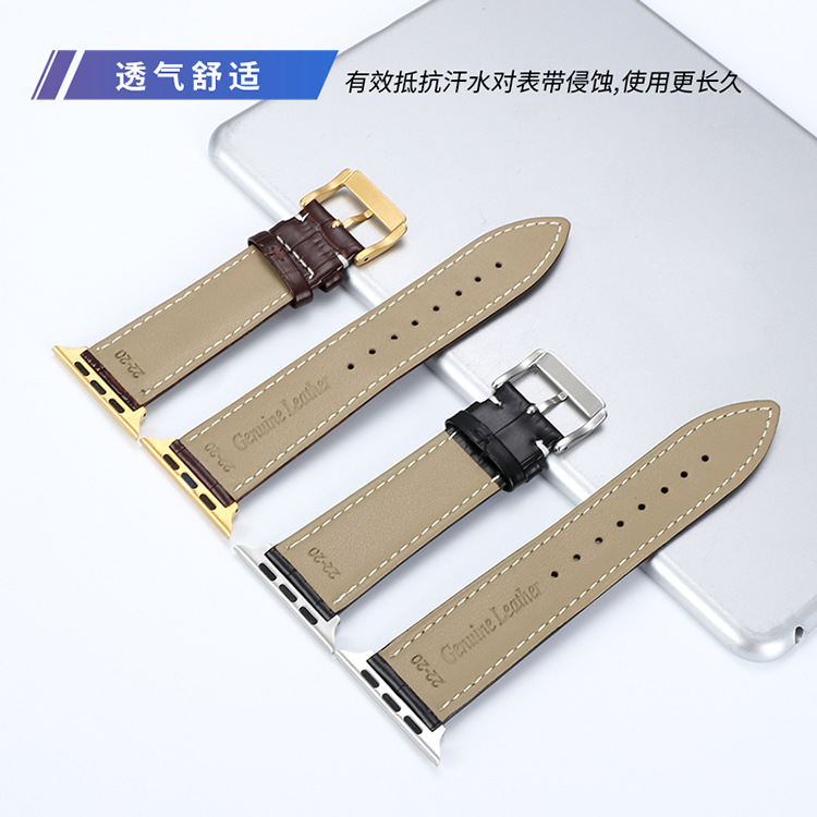 Adecuado para Apple reloj Correa primera capa cuero genuino textura de bambú watch1/2/3/4/5 universal