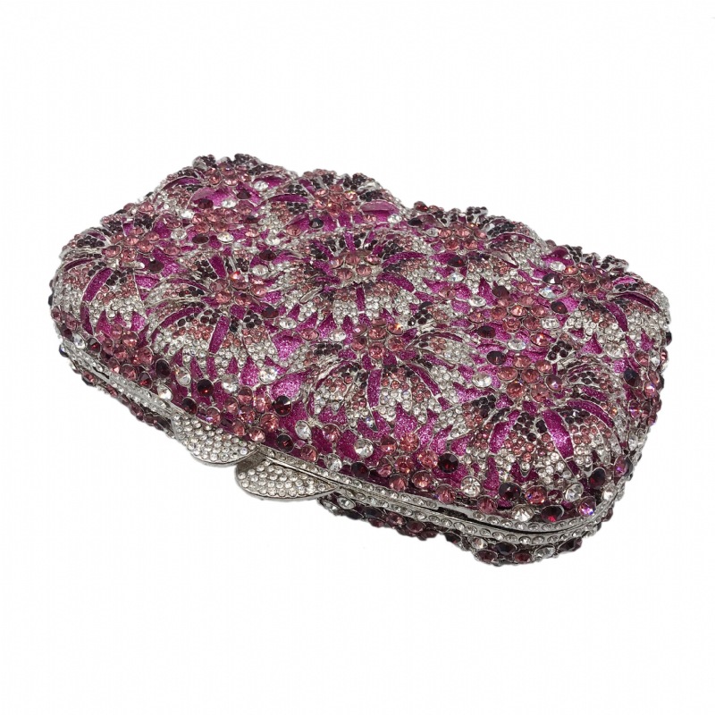 Túi clutch nữ đính đá kim loại cầm tay dự tiệc 17.5x5x11 cm — Màu đỏ, Màu tím, Màu xanh lá, Màu xanh lam chi tiết 29