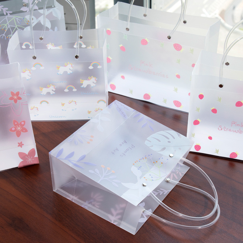 儿里凡透明礼品袋ins风简约卡通手提袋塑料小清新可爱礼物包装袋