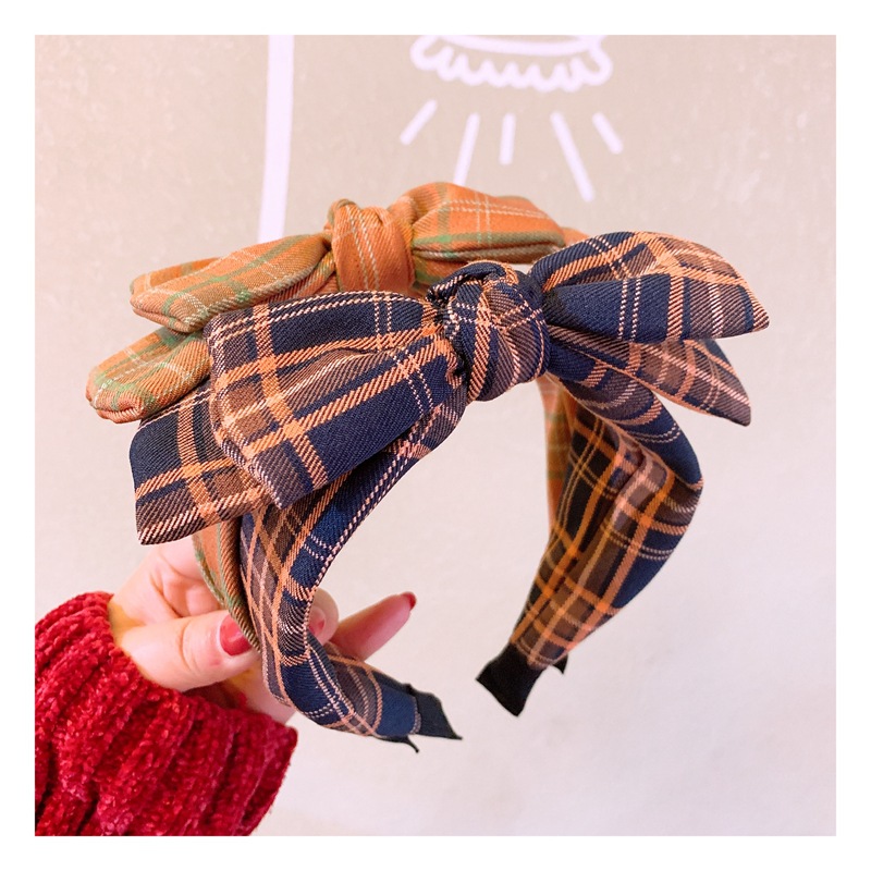 Card Accessories Vintage British Plaid Double Bow Wild Headband Wholesales Fashion display picture 7