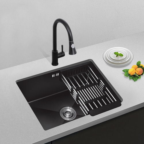 Nano Sink Single-Bowl Dishwashing Basin, Black Undermount Basin, Small 304 Stainless Steel Vegetable Washing Sink for Large-Kitchen Use
