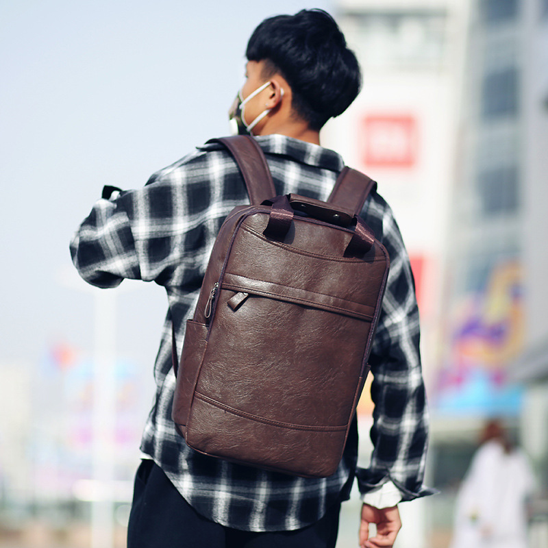 Men's Pu Leather Backpack For Travel, Business And School, Black_voghion.com