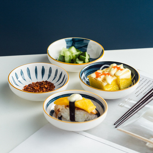 Wholesale Japanese tableware underglaze color machine printed sauce dish condiment dish flavor dish small round dish creative internet celebrity style