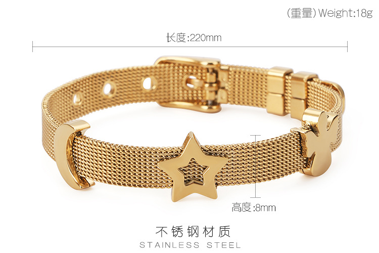 18g Weight PVD Coated Gold Plating Process 18K Real Gold Plated, Rose Golden Plated Plating Material PVD Coated 18K Gold Plated Star Titanium Steel Fashion Waterproof Non Tarnish 304 Stainless Steel Bracelets