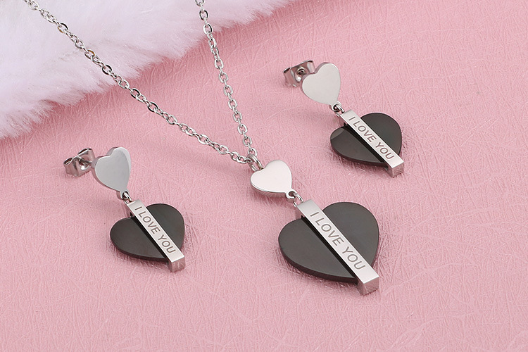 fashion stainless steel heart-shaped lettering necklace earrings set wholesale Nihaojewelry