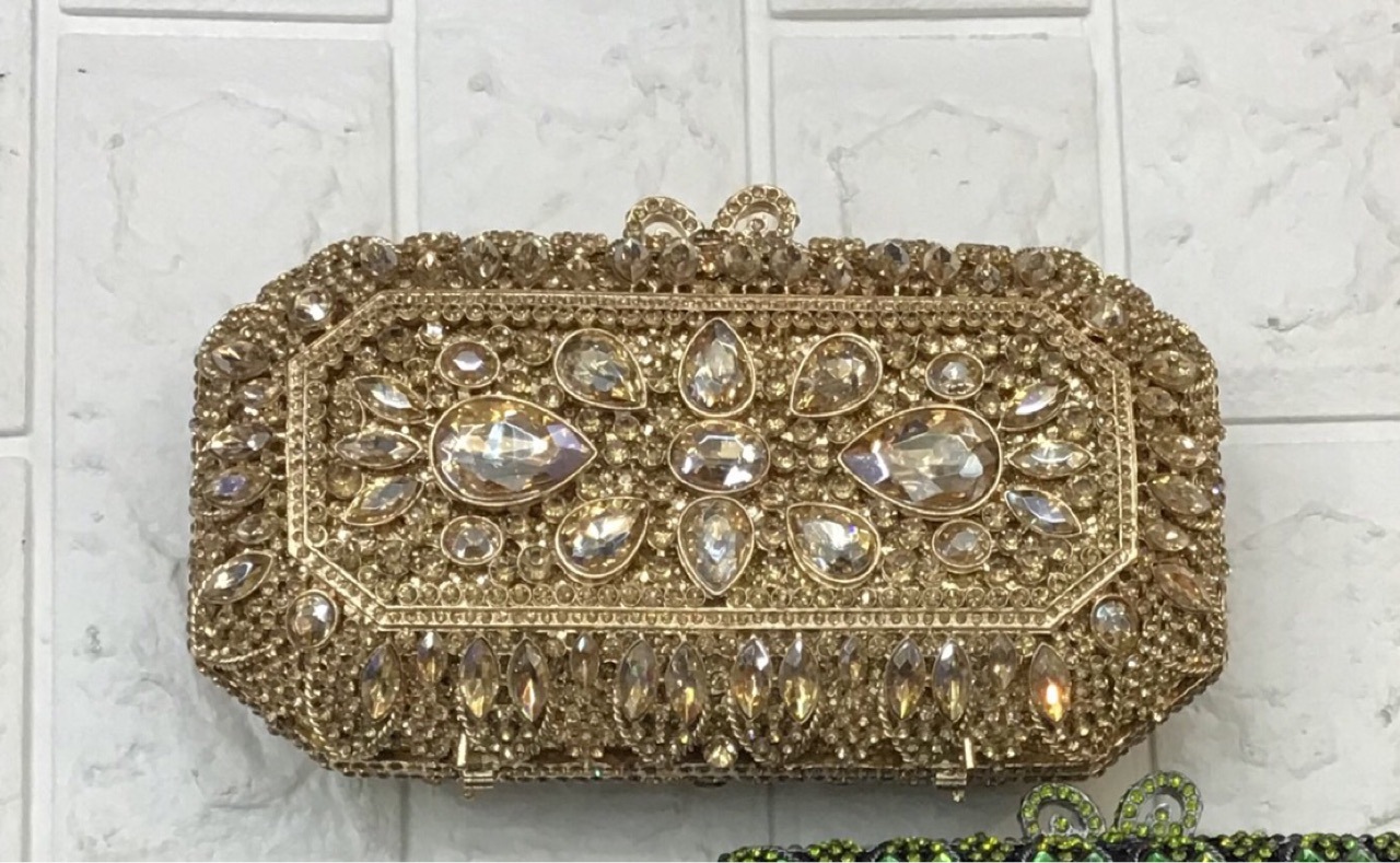 Túi clutch dạ tiệc hình vuông đính đá rhinestone phong cách Âu Mỹ — Màu Xanh Cỏ chi tiết 23
