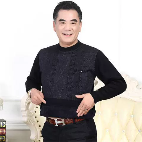 Бесплатная доставка, осенне-зимняя новинка, утолщенная теплая одежда для пап среднего и пожилого возраста, пуловер с круглым вырезом, мужской утолщенный свитер на флисовой подкладке для мужчин среднего возраста